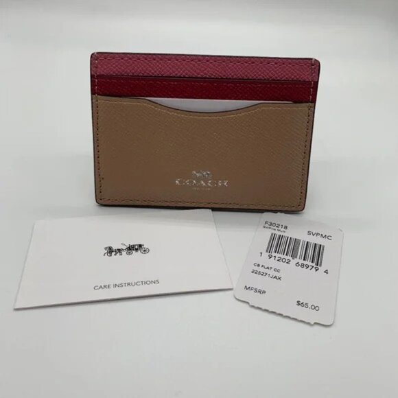GUC Authentic Coach Pebbled Leather Tan and Pink Multi Color Block Card Case - Picture 5 of 5